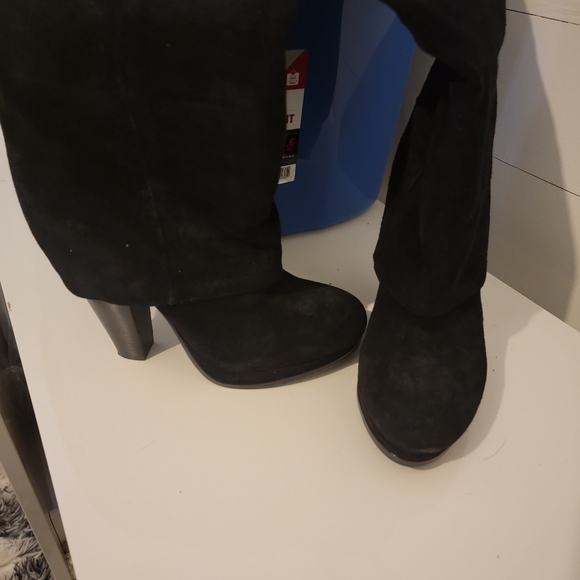 Ash Eden Fold Over Black Suede Platform Tall Boots - Picture 3 of 3